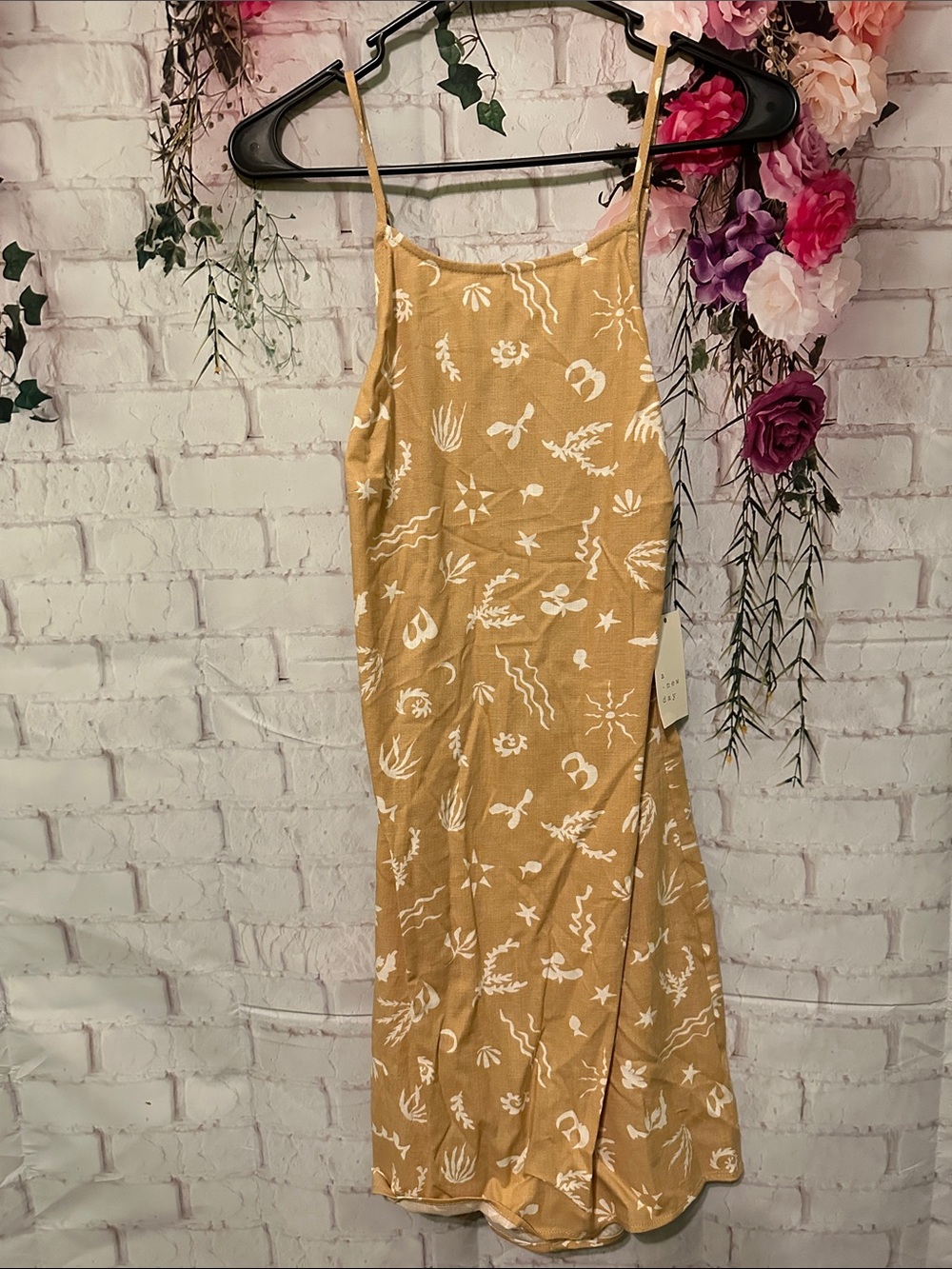 a new day Mustard Yellow Printed Midi Slip Dress